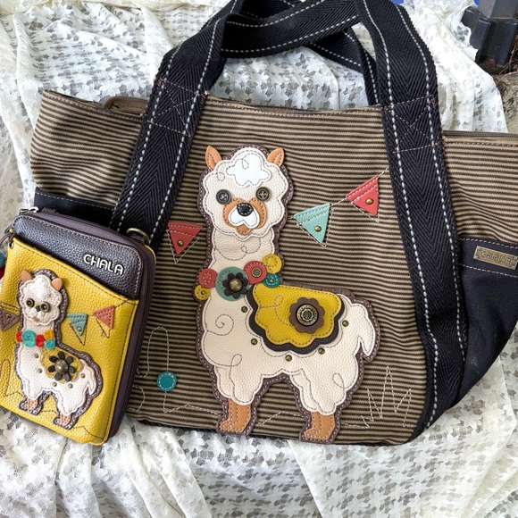 Chala Handbags Llama Carryall Canvas Zippered Tote Bag With Wallet - Picture 1 of 11
